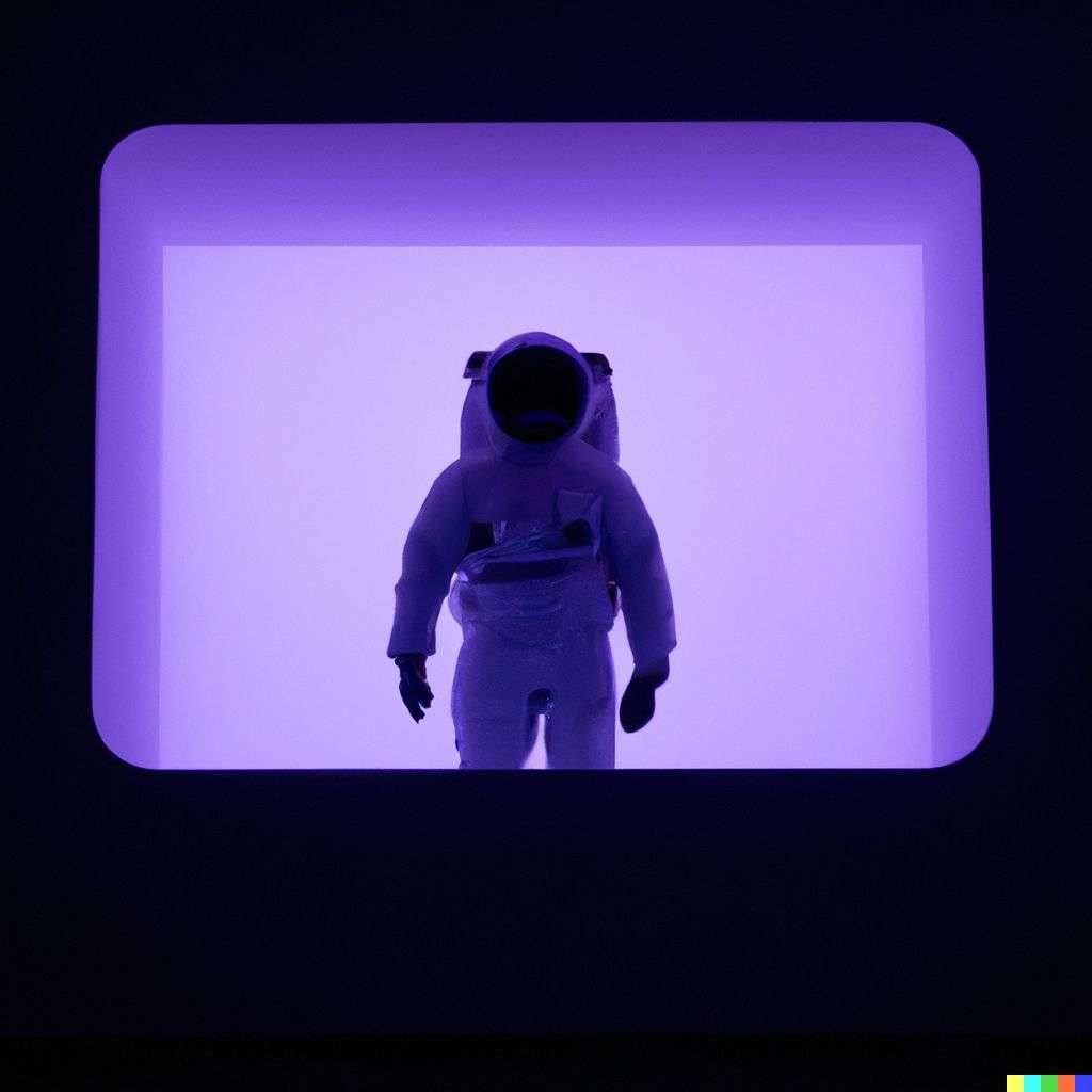 an astronaut in a light installation by James Turrell, photograph